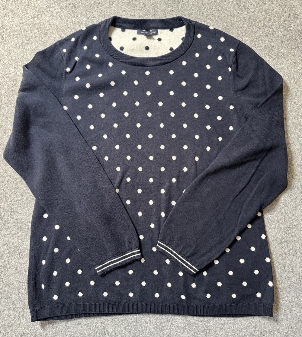 Tommy Hilfiger Womens XL Navy Polka Dot Sweater Cotton Crew Neck